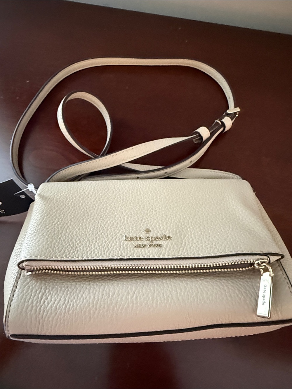 NWT - Kate Spade Cream Pebbled Leather Crossbody with Front Zip